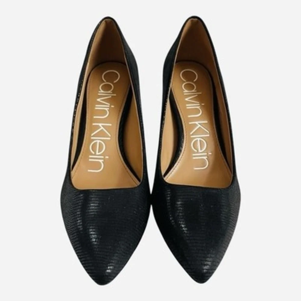 Calvin Klein Kamara Black Snake Embossed Pointed Toe Stiletto Pump Size 7 VG